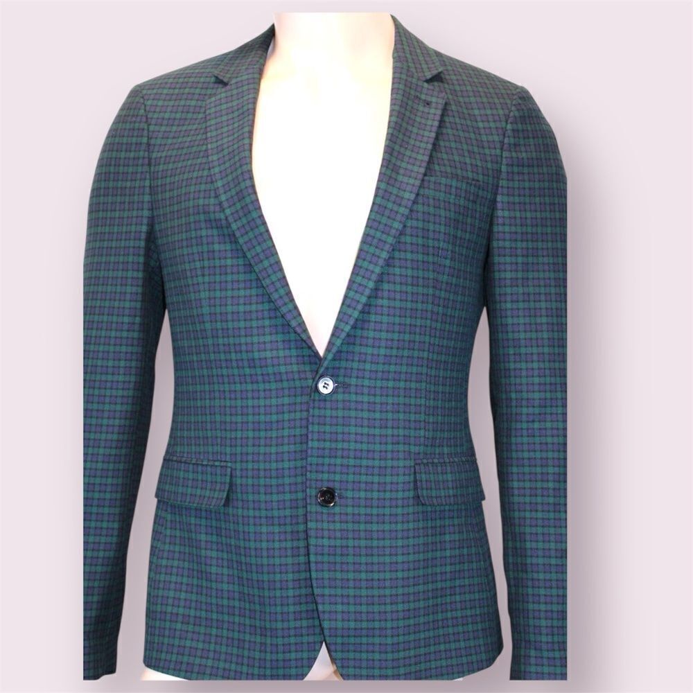 ASOS DESIGN Blackwatch Plaid Blazer Navy Green Tartan Check
